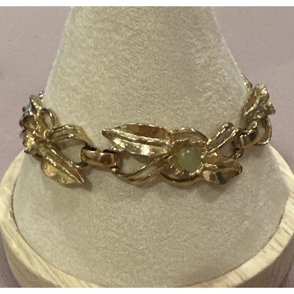 VTG KRAMER Gold Tone Flower And Petal Bracelet‎ Glass Stones Collectible